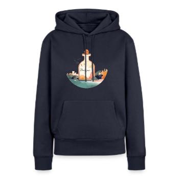 Flacon de parfum « Unique » dans un paysage magnifique - Sweat à capuche Premium bio Femme - bleu marine - Devant - Julia (174cm)