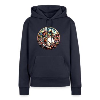Bodhrán und Irische Pub-Musiksession - Frauen Premium Bio Hoodie - Navy - Vorne - Julia (174cm)