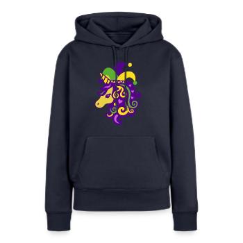 Mardi Gras - Sweat à capuche Premium bio Femme - bleu marine - Devant - Julia (174cm)