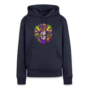 Mardi Gras - Sweat à capuche Premium bio Femme - bleu marine - Devant - Julia (174cm)