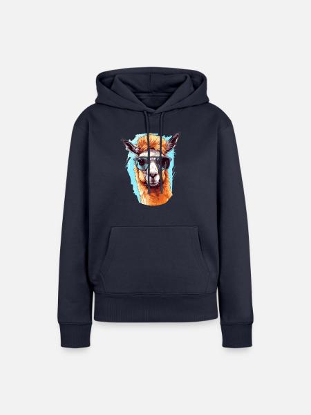Alpaka mit Sonnenbrille - Frauen Premium Bio Hoodie - Navy