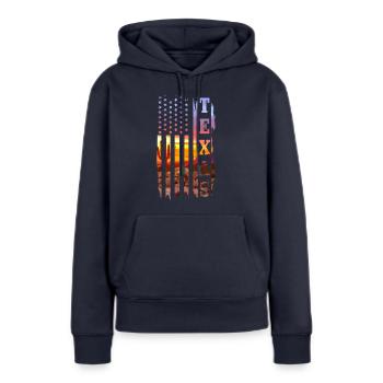 Texas - Sweat à capuche Premium bio Femme - bleu marine - Devant - Julia (174cm)