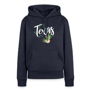 Texas - Sweat à capuche Premium bio Femme - bleu marine - Devant - Julia (174cm)