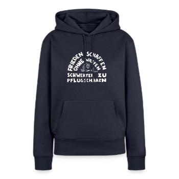 Signe de paix symbole de paix pacifiste cadeau - Sweat à capuche Premium bio Femme - bleu marine - Devant - Julia (174cm)
