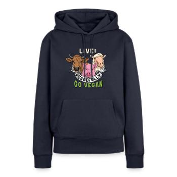 Live Peacefully Go Vegan Animals Love - Women’s Premium Organic Hoodie - navy - Front - Julia (174cm)