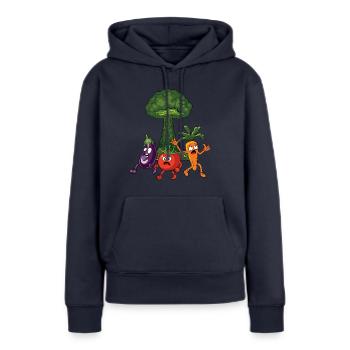 Lustiges Gemuese Cartoon Explosion - Frauen Premium Bio Hoodie - Navy - Vorne - Julia (174cm)