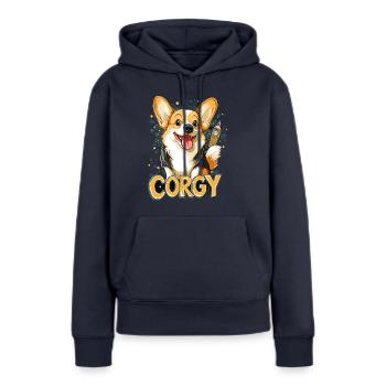 Corgy UK Big Ben London Chien - Sweat à capuche Premium bio Femme - bleu marine - Devant - Julia (174cm)