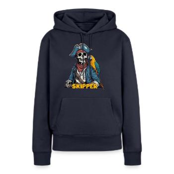 Skipper Pirate - Sweat à capuche Premium bio Femme - bleu marine - Devant - Julia (174cm)