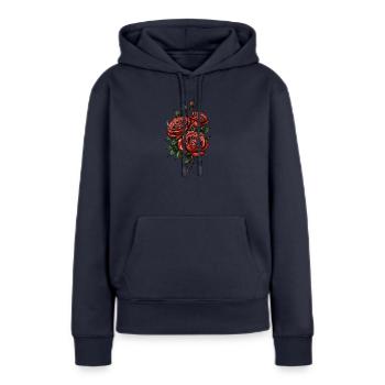 Purpurrotes Rosen-Trio - Frauen Premium Bio Hoodie - Navy - Vorne - Julia (174cm)