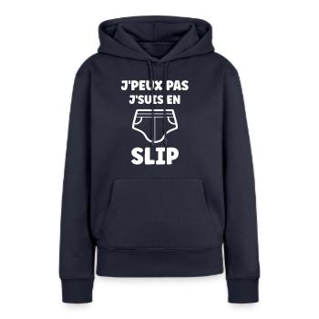 Slip - Sweat à capuche Premium bio Femme - bleu marine - Devant - Julia (174cm)