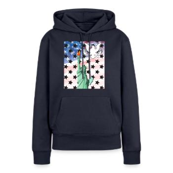 USA, Freiheitsstatue - Frauen Premium Bio Hoodie - Navy - Vorne - Julia (174cm)