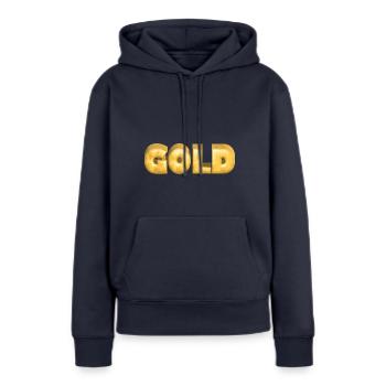 Gold gold Barres de police de texte Gold - Sweat à capuche Premium bio Femme - bleu marine - Devant - Julia (174cm)