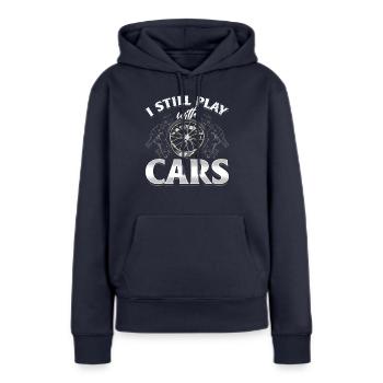 Je joue toujours avec des voitures - PS lovers - Sweat à capuche Premium bio Femme - bleu marine - Devant - Julia (174cm)