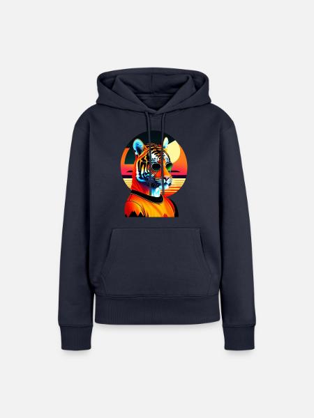 Cooler Tiger trägt Sonnenbrille - Frauen Premium Bio Hoodie - Navy