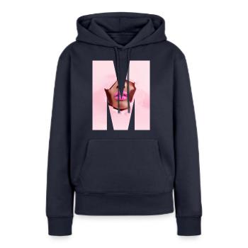 Lèvres roses - Sweat à capuche Premium bio Femme - bleu marine - Devant - Julia (174cm)