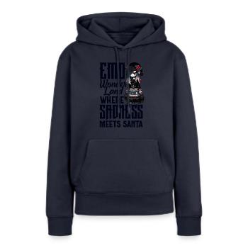 Emo Wonderland où la tristesse rencontre Santa Emocore - Sweat à capuche Premium bio Femme - bleu marine - Devant - Julia (174cm)