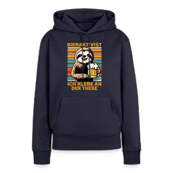 L’activiste de la bière pour laquelle je suis collé au bar - Sweat à capuche Premium bio Femme - bleu marine - Devant - Julia (174cm)