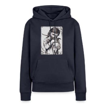 Verborgene Dunkelheit – Mädchen mit Dämonenschädel - Frauen Premium Bio Hoodie - Navy - Vorne - Julia (174cm)