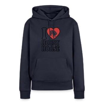 J’aime hobby cheval - Coeur - Hobby - Sweat à capuche Premium bio Femme - bleu marine - Devant - Julia (174cm)