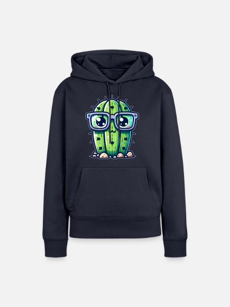 Kaktus mit Brille - Frauen Premium Bio Hoodie - Navy