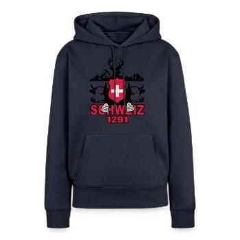 Schweiz Milchkuh 1291 - Frauen Premium Bio Hoodie - Navy - Vorne - Julia (174cm)