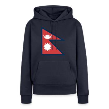 Nepal - Frauen Premium Bio Hoodie - Navy - Vorne - Julia (174cm)