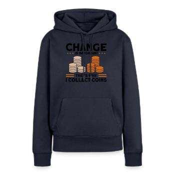 Collection de pièces Collection de pièces Collection de pièces de monnaie Numismatique - Sweat à capuche Premium bio Femme - bleu marine - Devant - Julia (174cm)