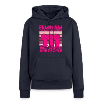 Autonomisation de l’égalité des sexes F - Sweat à capuche Premium bio Femme - bleu marine - Devant - Julia (174cm)