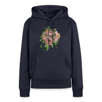 Les fleurs sont le sourire de la terre. Ralph Waldo Emer - Sweat à capuche Premium bio Femme - bleu marine - Devant - Julia (174cm)