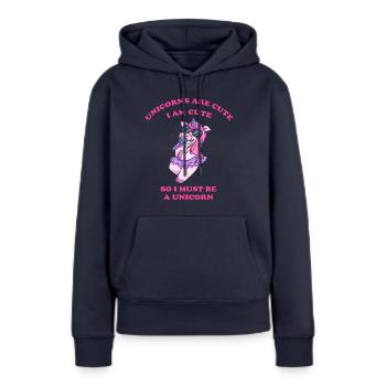 Karaoke Einhorn singt mit dem Mikrophon - Frauen Premium Bio Hoodie - Navy - Vorne - Julia (174cm)