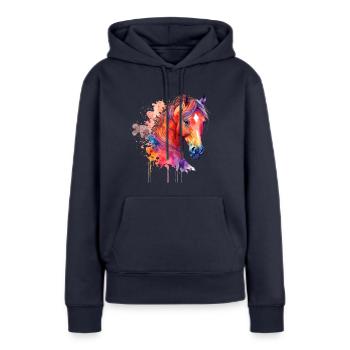 Idée passion chevaux cavalière aquarelle splash - Sweat à capuche Premium bio Femme - bleu marine - Devant - Julia (174cm)