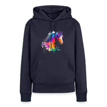 Idée passion chevaux cavalière aquarelle splash - Sweat à capuche Premium bio Femme - bleu marine - Devant - Julia (174cm)