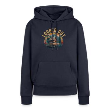 Déconnecté Camping Cabane Mountain Déconnecté - Sweat à capuche Premium bio Femme - bleu marine - Devant - Julia (174cm)