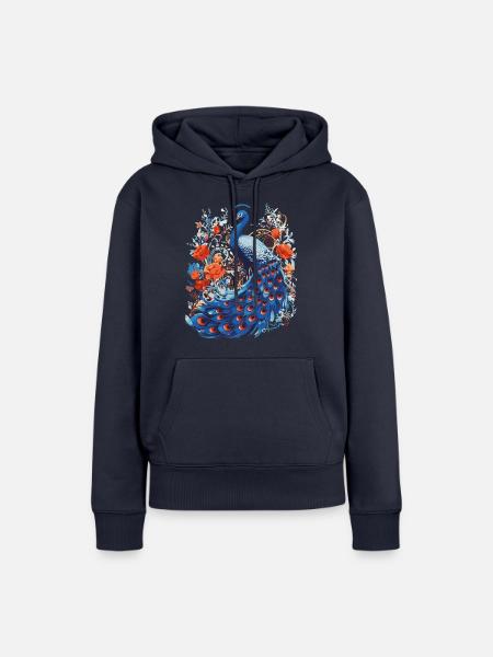 Bunter Pfau - Volkskunst - Frauen Premium Bio Hoodie - Navy