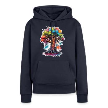 Arbre / Nature / Terre / Écorce / Racines / Feuilles - Sweat à capuche Premium bio Femme - bleu marine - Devant - Julia (174cm)