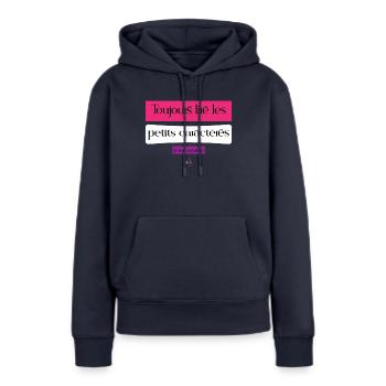 Annonce grossesse humoristique femme enceinte mère - Sweat à capuche Premium bio Femme - bleu marine - Devant - Julia (174cm)