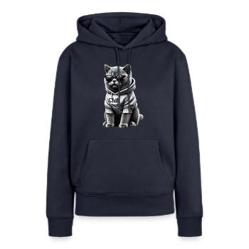 Drôle Britannique Shorthair Chill Out Chat Chill Out - Sweat à capuche Premium bio Femme - bleu marine - Devant - Julia (174cm)