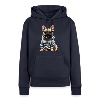 Drôle de bouledogue français Chill Out Chill Out - Sweat à capuche Premium bio Femme - bleu marine - Devant - Julia (174cm)