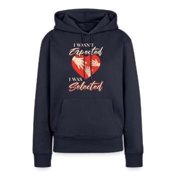 J’ai été sélectionné Adoption - Sweat à capuche Premium bio Femme - bleu marine - Devant - Julia (174cm)