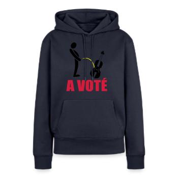 A voté - Sweat à capuche Premium bio Femme - bleu marine - Devant - Julia (174cm)