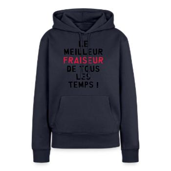 Ouvrier / Usine / Tourneur / Fraiseur / Industrie - Sweat à capuche Premium bio Femme - bleu marine - Devant - Julia (174cm)