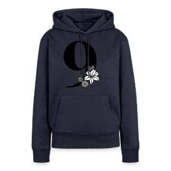 Numéro 9 - Sweat à capuche Premium bio Femme - bleu marine - Devant - Julia (174cm)