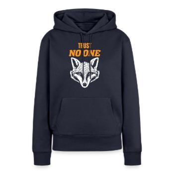 Vertraue niemandem - Frauen Premium Bio Hoodie - Navy - Vorne - Julia (174cm)