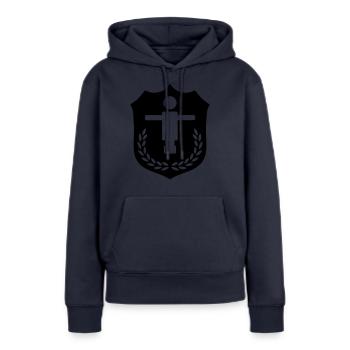 Armoiries de Kicker - Sweat à capuche Premium bio Femme - bleu marine - Devant - Julia (174cm)