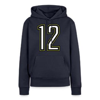 12 - Frauen Premium Bio Hoodie - Navy - Vorne - Julia (174cm)