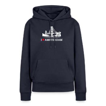 I love Amsterdam Golden Gate Bridge Netherland Wortspiel - Frauen Premium Bio Hoodie - Navy - Vorne - Julia (174cm)