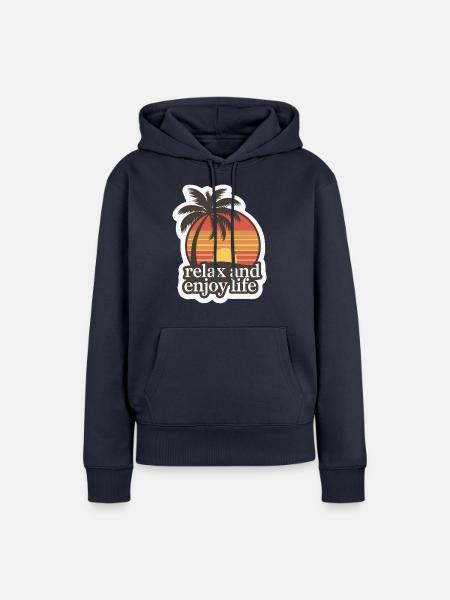 STRAND, PALMEN - Frauen Premium Bio Hoodie - Navy