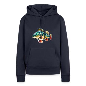 perche, perche, poisson, pêche - Sweat à capuche Premium bio Femme - bleu marine - Devant - Julia (174cm)