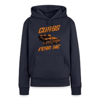 Les freins me craignent - Sweat à capuche Premium bio Femme - bleu marine - Devant - Julia (174cm)