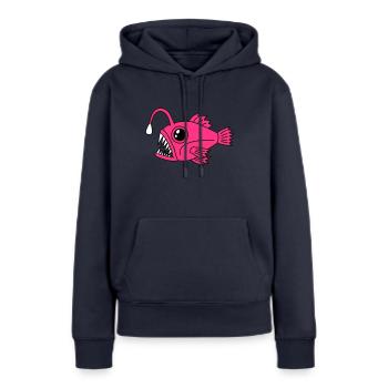 Poisson-grenouille Poisson-lanterne Poisson d’eau profonde Poisson lumineux - Sweat à capuche Premium bio Femme - bleu marine - Devant - Julia (174cm)